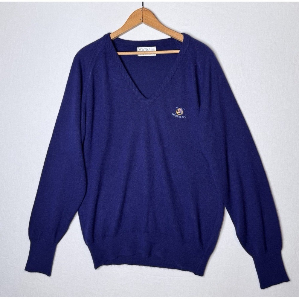 Vtg PICKERING Sweater Mens L Navy Blue Retro Grandpa Bellevue Seminole Golf Prep